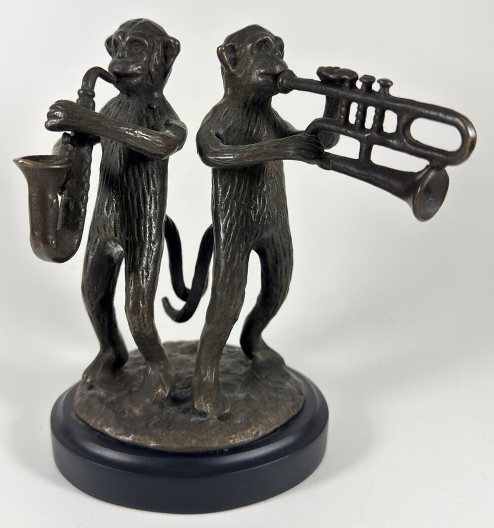 Brass Bronze Monkey Musicians Sculpture